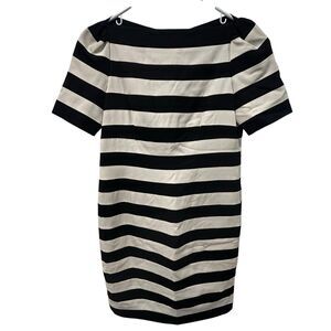 Moschino Main Line Black Cream Striped Dress Virgin Wool Short Sleeve Size 8